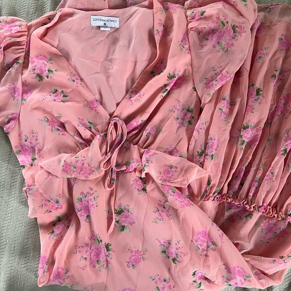 LoveShackFancy x Target Pink Floral Tie-Front Women’s Top